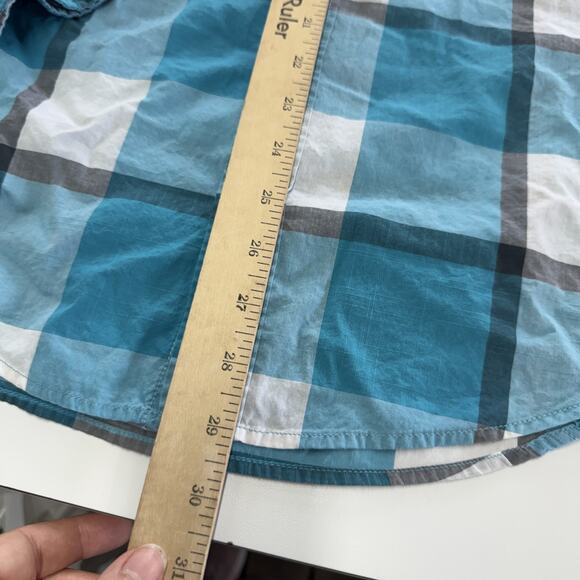 Hugo Boss Orange Shirt Mens XL Blue Plaid Western Snap Button‎ Long Sleeve Top - Picture 8 of 9